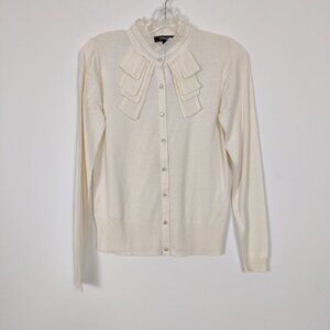 Derique Women's Silk Blouse Cream Sz Medium Old Money Quiet Luxury Ruffle Lace